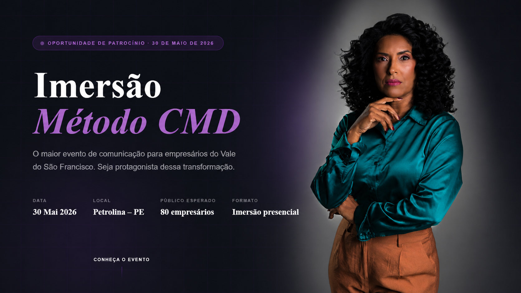 Imersão Método CMD · Oportunidade de patrocínio em 30 de maio de 2026 em Petrolina, com Fabíolla Paiva